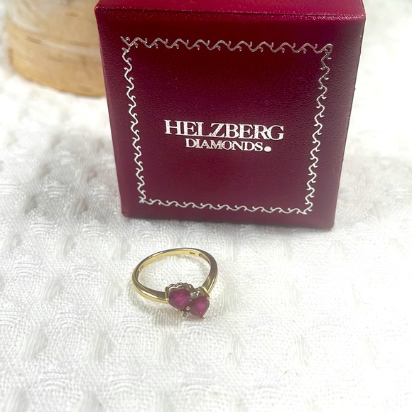 Helzberg Diamonds Jewelry Ring Red Double Hearts Ruby K Gold